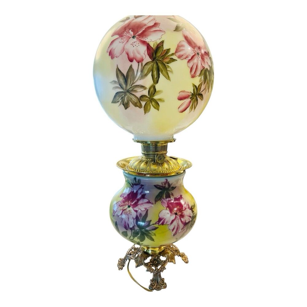 Vintage Gone With The Wind Floral Electric Lamp Hand Painted Globe Light